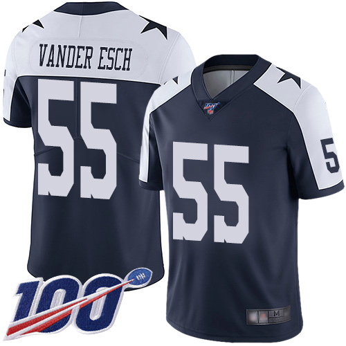 Nike Dallas Cowboys #55 Leighton Vander Esch Navy Blue Thanksgiving Men’s Stitched NFL 100th Season Vapor Throwback...