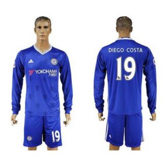 Chelsea #19 Diego Costa Home Long Sleeves Soccer Club Jersey