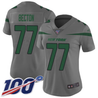Nike New York Jets #77 Mekhi Becton Gray Women’s Stitched NFL Limited Inverted Legend 100th Season Jersey