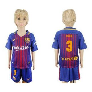 Barcelona #3 Pique Home Kid Soccer Club Jersey
