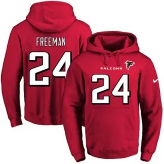 Falcons #24 Devonta Freeman Red Name & Number Pullover NFL Hoodie