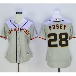 San Francisco Giants #28 Buster Posey Grey Women’s Road Stitched MLB Jersey