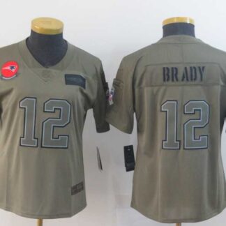 Women Nike Patriots 12 Tom Brady 2019 Olive Salute To Service Limited Jersey