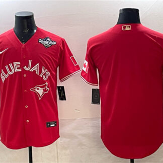 Men's Toronto Blue Jays Blank Red 2025 World Series Home Cool Base Stitched Baseball Jersey